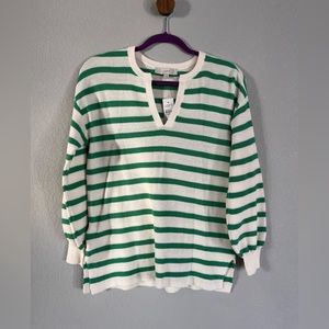 Loft. XS. NWT. Green and cream stripe sweater.